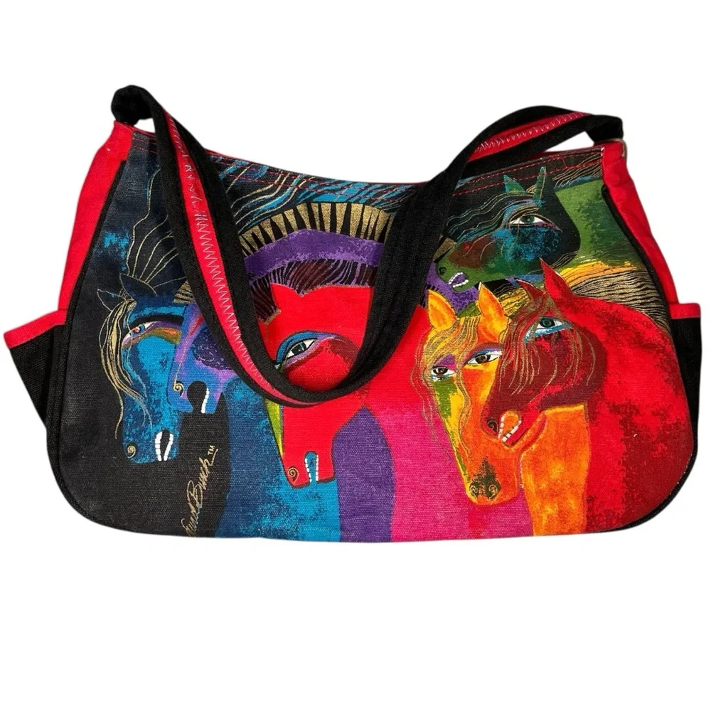 Laurel Burch Wild Horses Of Fire Canvas Shoulder Bag Purse Art Charm - Picture 5 of 16
